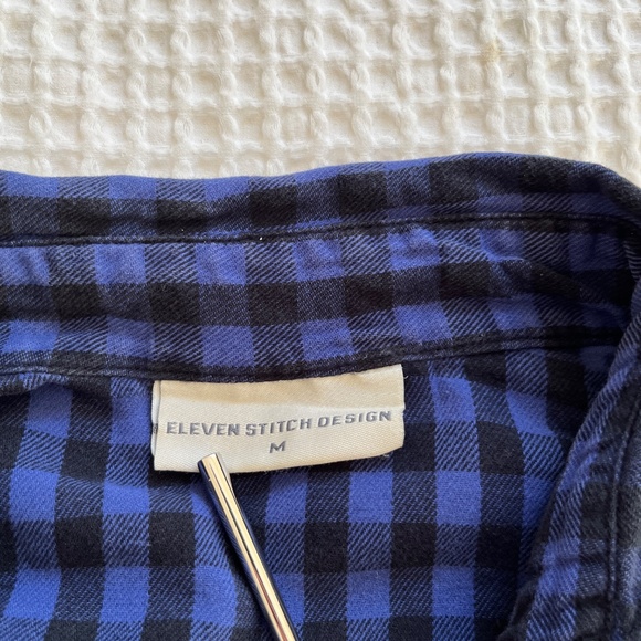 Eleven Stitch Design Blue Buffalo Plaid Cotton Button-up Top - Picture 5 of 7